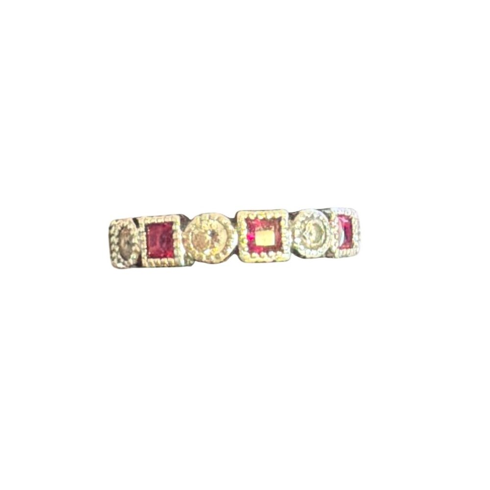 Vintage Sterling Silver Band Ring Pink Clear CZ Stones Size 6.75 Estate 2.73g